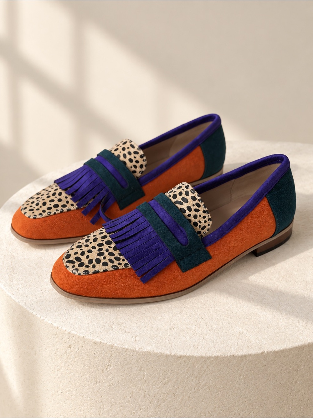 Multicolour Animal Print Kiltie Loafers Size 41